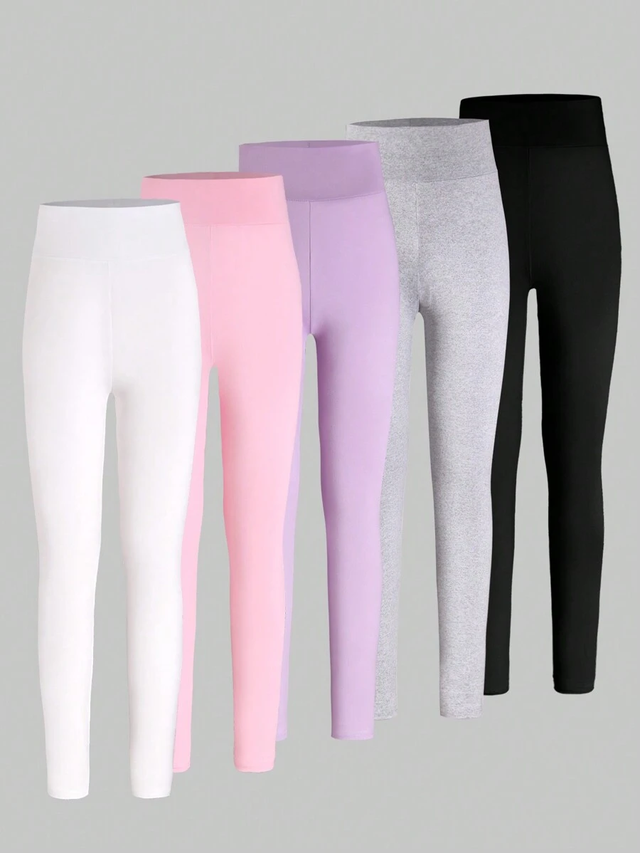 Sparklyn 5件套女童纯色打底裤，舒适贴身，长款，适合秋冬季穿着 - 彩色 - 查看 1