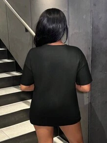 Zolique Maglietta nera da donna con stampa ragnatela per Ognissanti, scollo tondo, spalle cadenti, stile casual e ampio - nero - Visualizzare 3