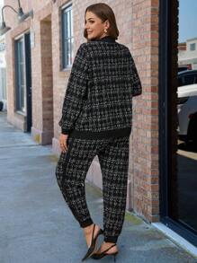 SHEIN Clasi 2pcs Plus Size Women Plaid Zip-Up Jacket & Pants Set