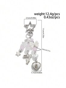 ROMWE Kawaii 1pc Cute Cat Bow-Knot Star Crystal Tassel Keychain, Bag Charm Valentines - Silver - View 4