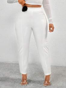 SHEIN SXY Office Siren 秋季纯色装饰长裤，白色 - 白色 - 查看 7