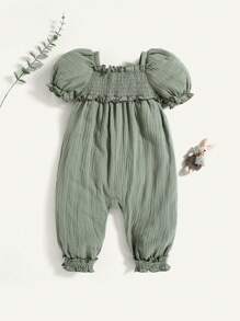 Cozy Pixies Neugeborenes Baby Mädchen Lässig Rundhals Rüschen Saum ärmelloses Jumpsuit - Grün - Übersicht 2