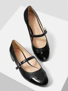 MOTF PREMIUM 女士圆头拼接舒适玛丽珍平底鞋，万圣节 - 黑色 - 查看 4