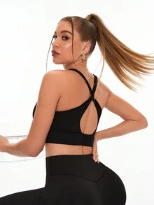 Women's Twist Back Hollow Seamless Sports Bra - Black - View 4