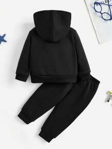 SHEIN Leap Crew 聪明狗俱乐部男婴针织柔软连帽宽松休闲装，厚款，适合秋冬季 - 黑色 - 查看 2