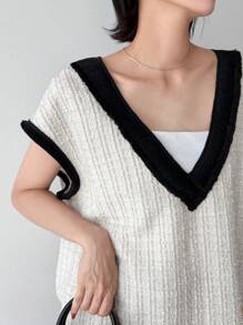 FRIFUL Áo khoác vest phối màu thông thường cho nữ mùa xuân và mùa thu - Đen và trắng - Xem 5