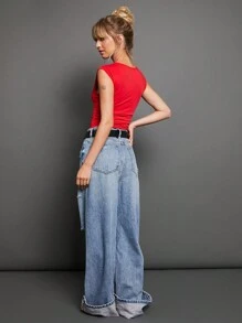 WESTFADE Slinky Boat Neck Sexy Going Out Bodysuit - Red - View 3