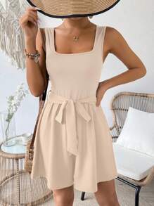 Breezaya 女士方领无袖蝴蝶结腰部迷人优雅连体裤