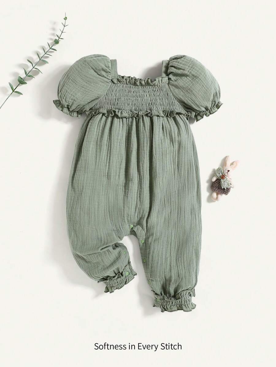Cozy Pixies Neugeborenes Baby Mädchen Lässig Rundhals Rüschen Saum ärmelloses Jumpsuit - Grün - Übersicht 1