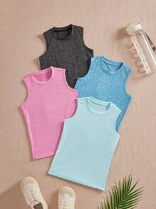 SHEIN Girls Sports Yoga Running Basketball Badminton Breathable Tank Top, Multi-Color - Multicolor - View 1