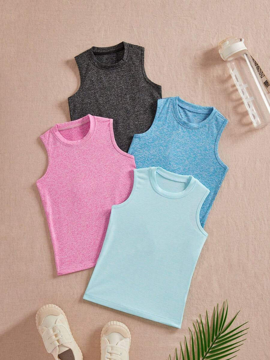 SHEIN Girls Sports Yoga Running Basketball Badminton Breathable Tank Top, Multi-Color - Multicolor - View 1