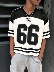 Manfinity EMRG 返校，男士夏季 V 领运动休闲印花短袖平纹针织 T 恤，比赛日 T 恤，图案 T 恤 - 彩色 - 查看 5