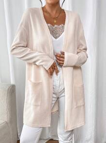 Chiquease Women Spring/Autumn Loose Solid Color Drop Shoulder Long Sleeve Pocket Casual Jacket - Apricot - View 6