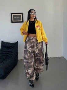 Flirla Plus Size Elastic Drawstring Side Pocket Camouflage Fashion Casual Pants - Multicolor - View 8