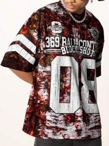 PAVTROS Moda masculina Tie Dye letra & número impressão ombro caído camiseta, verão, camiseta gráfica - Multicolorido - Ver 3