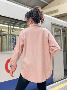 SHEIN 少女纯色梭织修身休闲长袖衬衫 - 藕粉色 - 查看 2