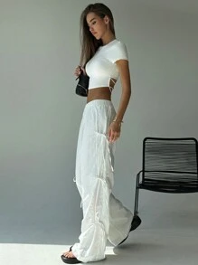 Aloruh 1 条装新款白色蝴蝶结系带防风速干直筒保暖裤 - 白色 - 查看 1