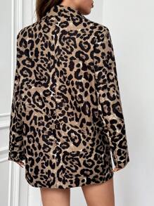 SHEIN EZwear 女士豹纹宽松西装外套 - 杏色 - 查看 2
