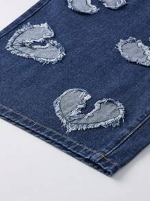 ROMWE MEN Street Life Quần Short Jeans Cargo Nam Có Miếng Dán Trang Trí, Quần Short - Màu xanh lam - Xem 4