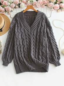 SHEIN LUNE 女士 V 领长袖休闲纹理时尚针织毛衣