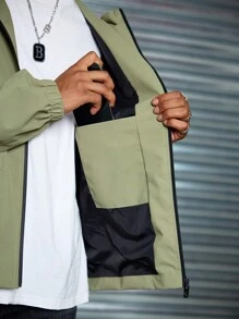 Manfinity Homme Men's Casual Hooded Outdoor Jacket - Army Green - View 3