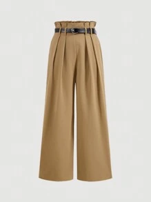 SHEIN MOD 高腰复古直筒棕色长裤，休闲日常装，秋冬女装下装，商务休闲女装，90 年代装，返校节，韩国时尚，办公室装，文艺复兴，老钱风格，舞会，，哥特，节日 - 棕色 - 查看 1