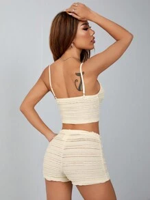 SHEIN PETITE Damski garnitur casual z dzianiny w kolorze beżowym - Morela - Zobacz 2