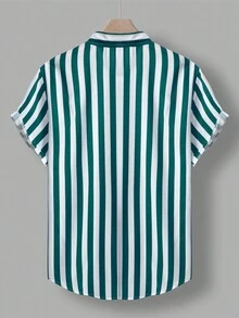 Manfinity Homme Áo sơ mi ngắn tay sọc cỡ lớn dành cho nam mùa hè - màu xanh lá - Xem 2