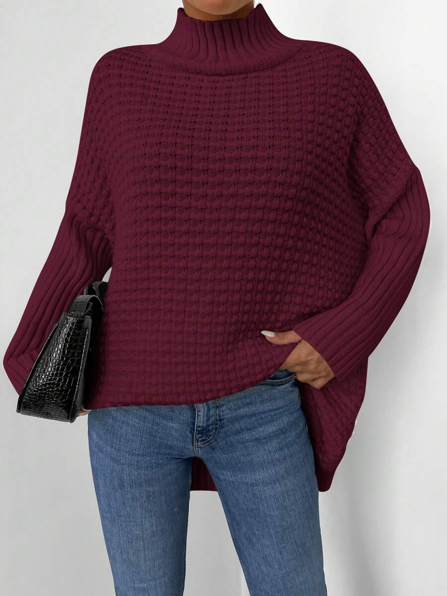 EURMUSE Plus Turtleneck Drop Shoulder Sweater, Winter - Burgundy - View 1