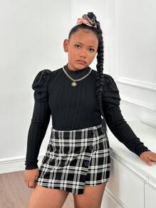 SHEIN Tween Girls Extended Size Raglan Sleeve Mock Neck Ribbed Knit Top Multi-Pack Sets - Multicolor - View 3