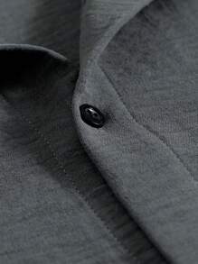 Manfinity Homme Áo sơ mi nam trơn cài nút tay dài màu trơn, dáng rộng, cổ bẻ thời trang, thích hợp đi chơi, áo sơ mi nam màu xám, cho mùa thu - Xám - Xem 3