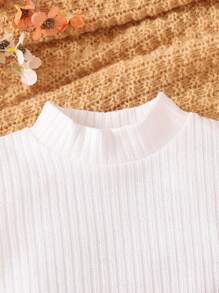 2 piezas/Conjunto Vestido de tirantes con decoración de corazón y floral para bebé niña, y cuello alto acanalado de manga larga, un conjunto de ropa cómodo y de moda para otoño e invierno - Café integral - Ver 8