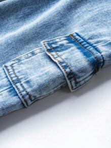 SHEIN Baby Girl Fashionable Utility Design High Street Washed Straight Leg Jeans - Medium Wash - View 5