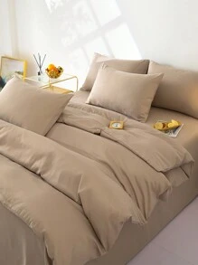 3pcs Coffee Color Ultra Soft Dorm Bedding Comforter Set, 1 Duvet Cover, 2 Pillowcases Without Filling, Machine Washable - Coffee Brown - View 5