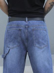 Manfinity EMRG Pantalones de mezclilla con botones y múltiples bolsillos para hombre, uso casual de todos los días - Azul - Ver 8