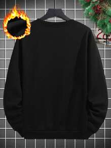 Manfinity 1pc Men's Fashionable Casual Christmas Slogan & Light Bulb Graphic Print Fleece Sweatshirt, Suitable For Family Christmas Party & Gift - Black - View 2