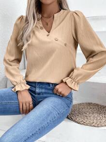 SHEIN LUNE Damska koszula na co dzień w paski z asymetrycznym kołnierzykiem i drewnianymi guzikami, wiosna lato