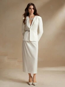 Anewsta Traje de blazer y falda de diseño asimétrico exquisito para reunión diaria de alta gama de nicho de lujo - Blanco - Ver 7