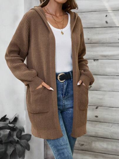 EMERY ROSE Cárdigan con capucha de longitud media para mujer, cárdigan de punto para otoño/invierno