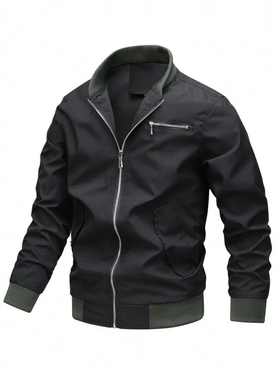 Manfinity Homme Chaqueta bomber casual para hombre, unicolor, chaqueta de trabajo para exterior