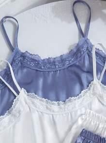 4 件套纯色缎面吊带背心和短裤睡衣套装 - 彩色 - 查看 5