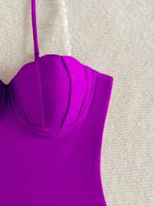 SHEIN Swim Traje de baño de una pieza sin mangas con detalles decorativos, ajuste delgado para el verano