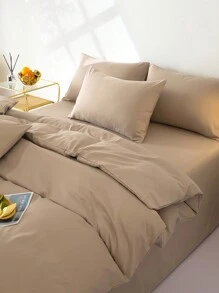 3pcs Coffee Color Ultra Soft Dorm Bedding Comforter Set, 1 Duvet Cover, 2 Pillowcases Without Filling, Machine Washable - Coffee Brown - View 2