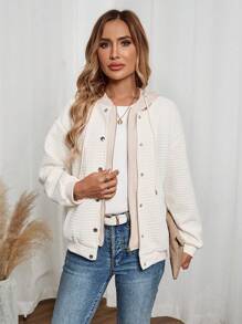 EMERY ROSE Women's Button Hooded Drawstring Long Sleeve Casual Loose Jacket - Apricot - View 4