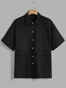 Manfinity Hypemode Conjunto de camisa de cargo de unicolor casual de verano y pantalones cortos con estampado de letras para hombre
