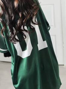 SHEIN EZwear 运动号码图案足球球衣 T 恤连衣裙 - 綠色 - 查看 2