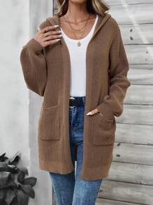 EMERY ROSE 女士连帽中长款开衫，秋冬开衫 - 棕色 - 查看 6