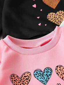 SHEIN 3 件套女婴可爱笑脸印花运动衫套装，秋冬 - 彩色 - 查看 4