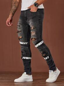 Manfinity LEGND Men's Light Blue Distressed Denim Skinny Jeans - Dark Grey - View 8