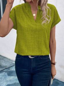 SHEIN Clasi Bluză casual cu decolteu în V cu mânecă liliac - Verde - Vizualizare 3
